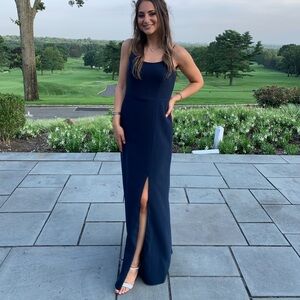 After Six Navy skinny strap long bridesmaid’s dress with a slide slit size 6